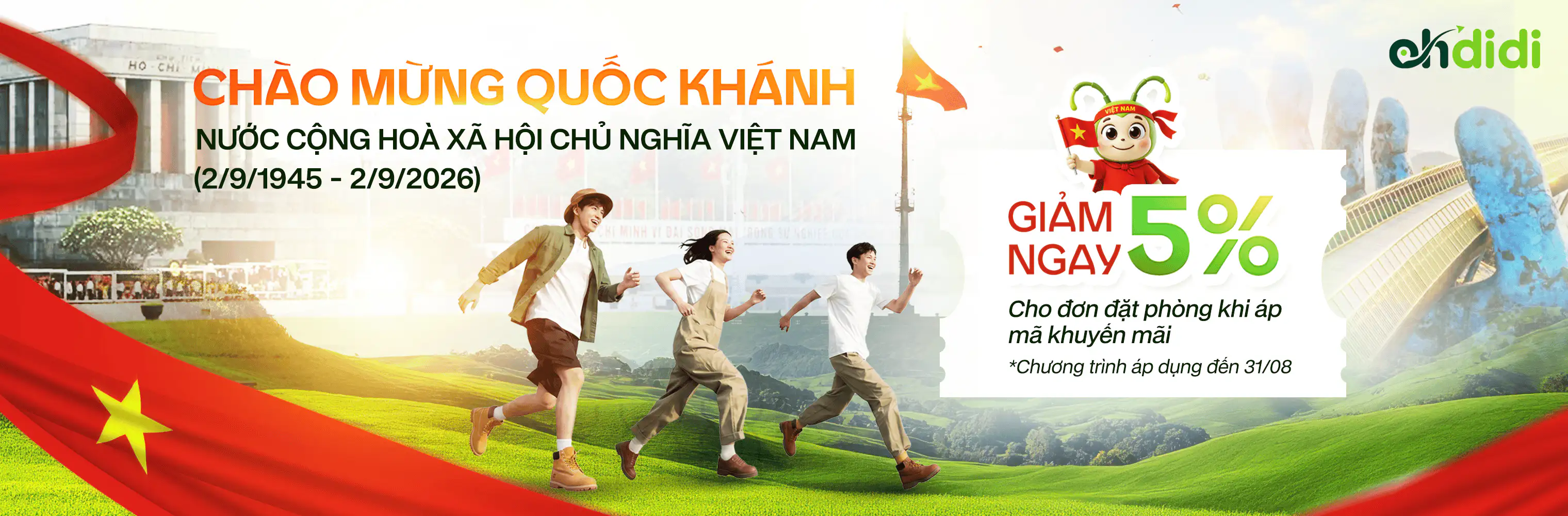 Chào mừng Quốc Khánh 2/9 - Ưu đãi giảm ngay 5% đặt phòng Ohdidi