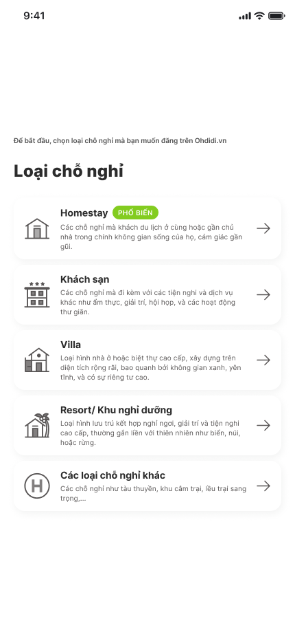 Bước 1: Nhập thông tin chỗ nghỉ homestay villa trên ứng dụng Ohdidi Pro